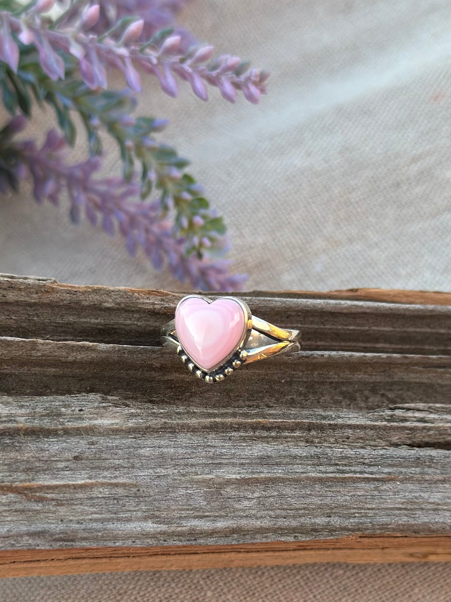 Pink conch heart ring